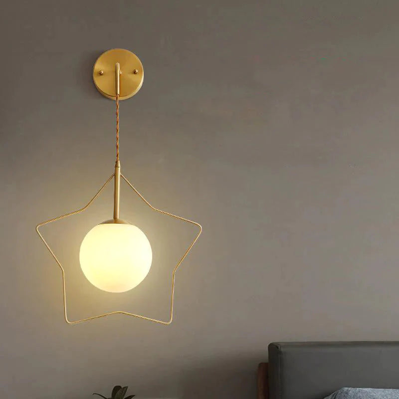 Nordic Star Wall Lamp Copper Bedroom Bedside Lamp Modern Minimalist Living Room Copper Wall Lamp