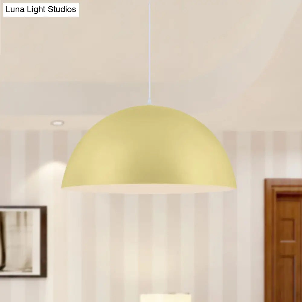 Nordic Style 1-Light Aluminum Bowl Pendant In Pink/Yellow For Living Room