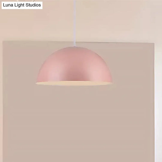 Nordic Style 1-Light Aluminum Bowl Pendant In Pink/Yellow For Living Room