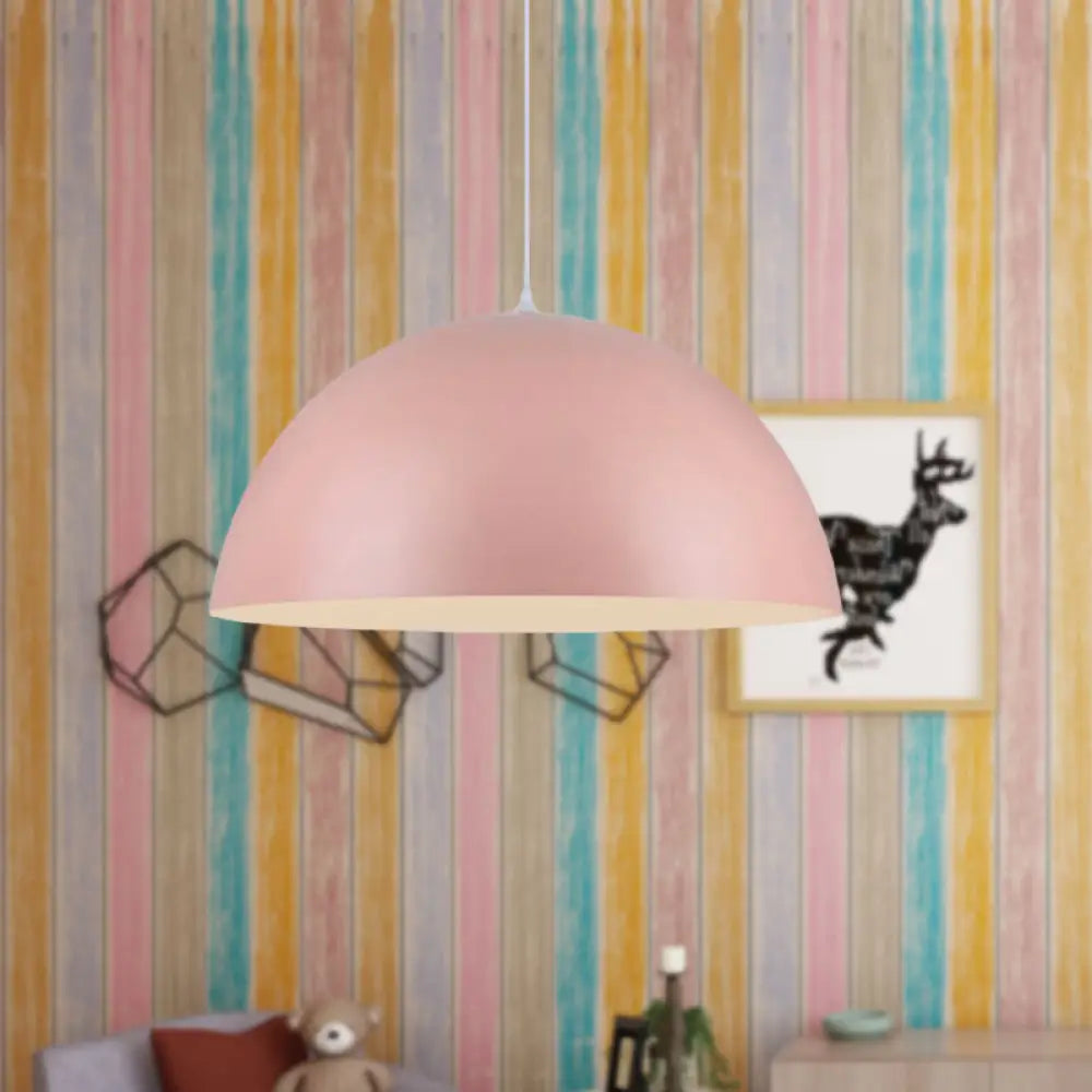 Nordic Style 1-Light Aluminum Bowl Pendant In Pink/Yellow For Living Room Pink