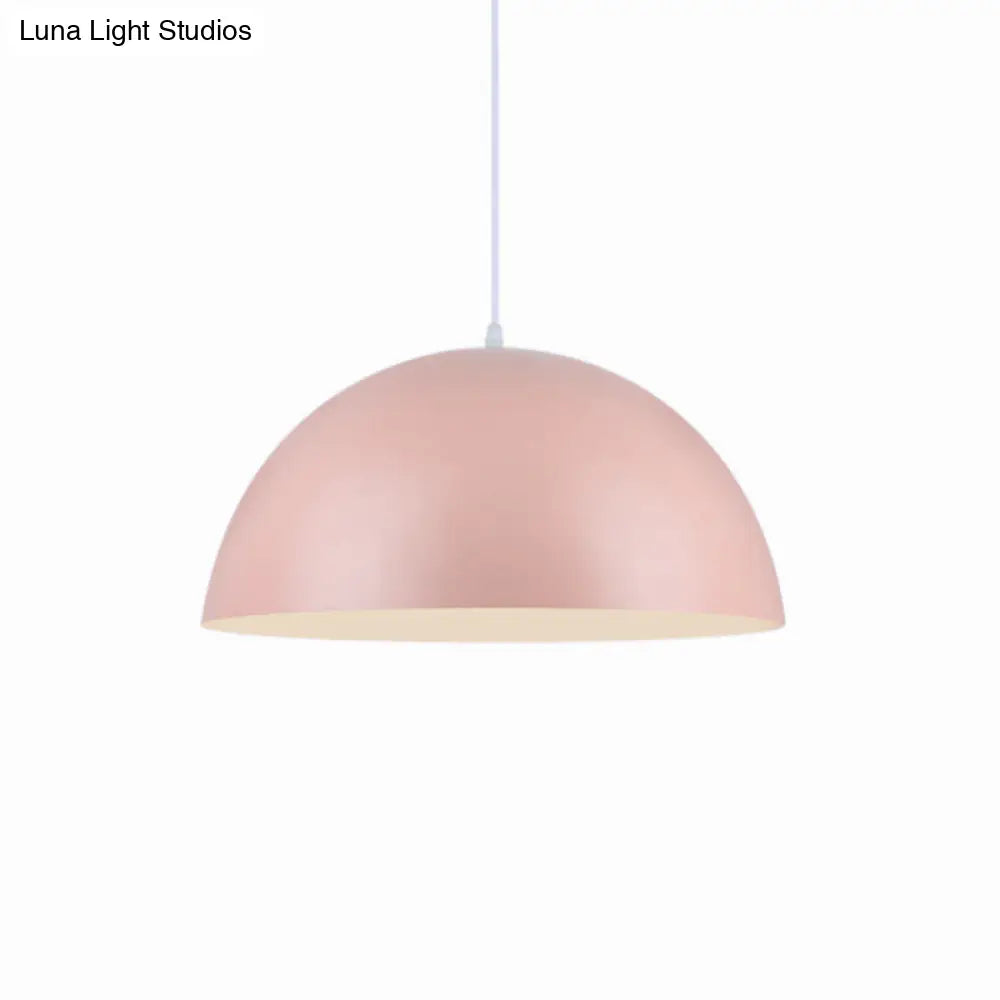 Nordic Style 1-Light Aluminum Bowl Pendant In Pink/Yellow For Living Room