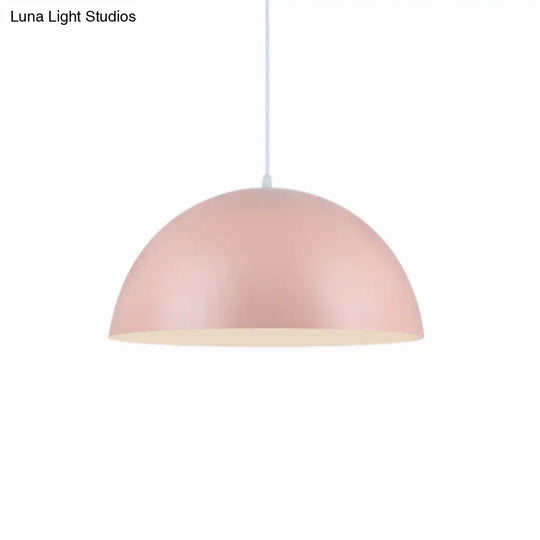 Nordic Style 1-Light Aluminum Bowl Pendant In Pink/Yellow For Living Room