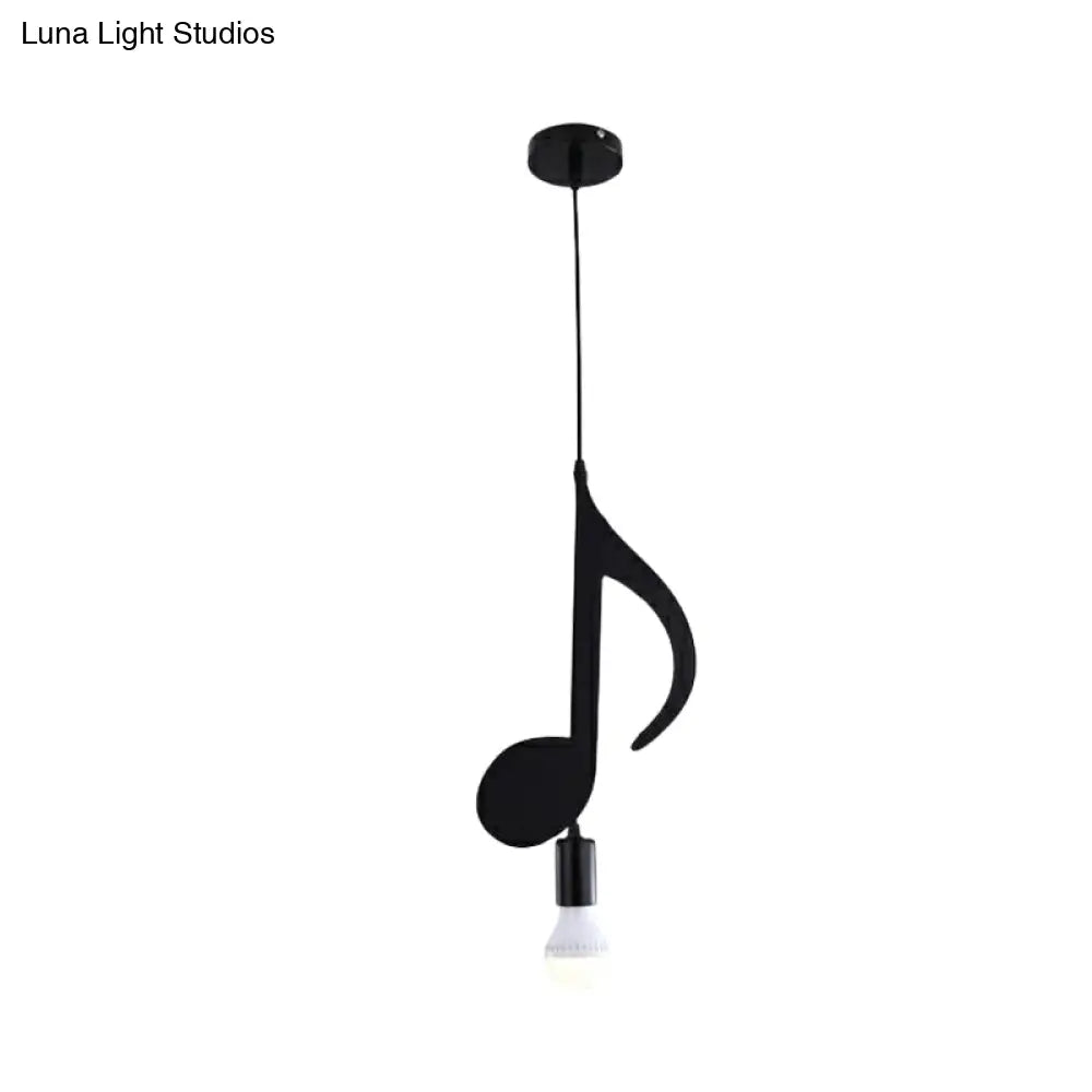 Nordic Style 1-Light Black Musical Note Pendant - Stylish Metal Lighting Fixture For Bedrooms