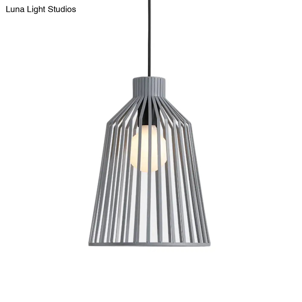 Nordic Style 1-Light Pendant Fixture In Grey/White/Coffee For Kitchen Island - Bell Wire Cage Design
