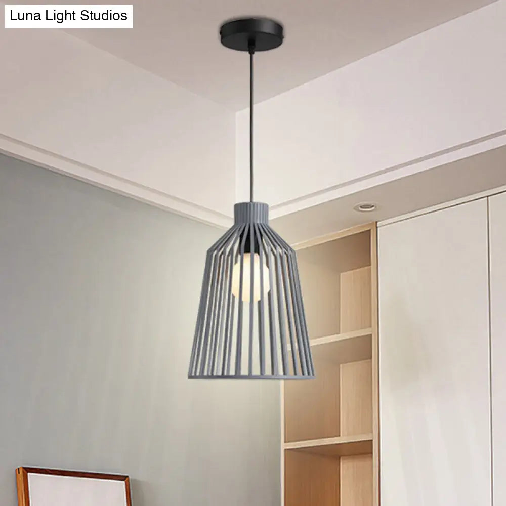 Nordic Style Pendant Light With Wire Cage - 1-Light Kitchen Island Hanging Lamp In Grey/White/Coffee