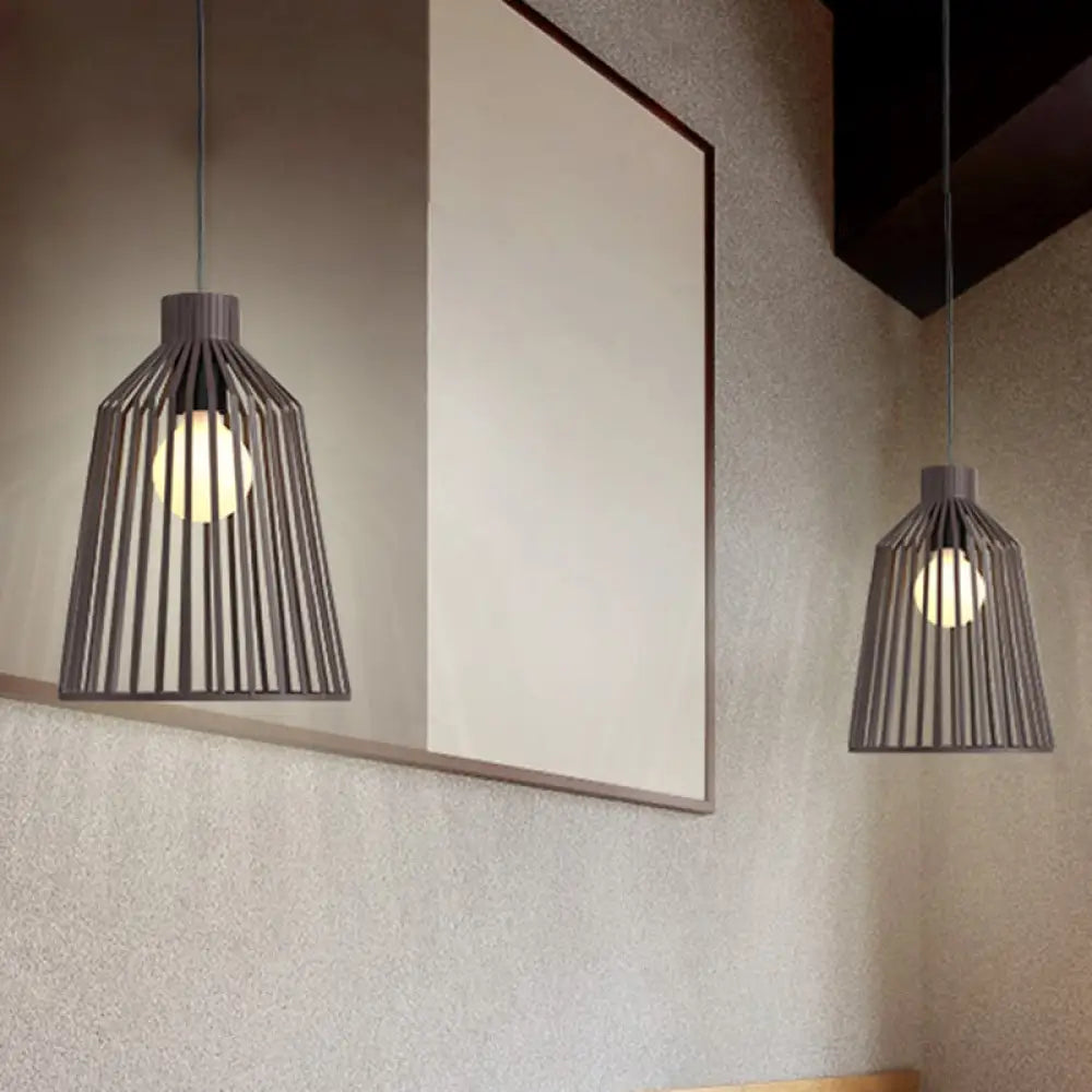 Nordic Style 1-Light Pendant Fixture In Grey/White/Coffee For Kitchen Island - Bell Wire Cage