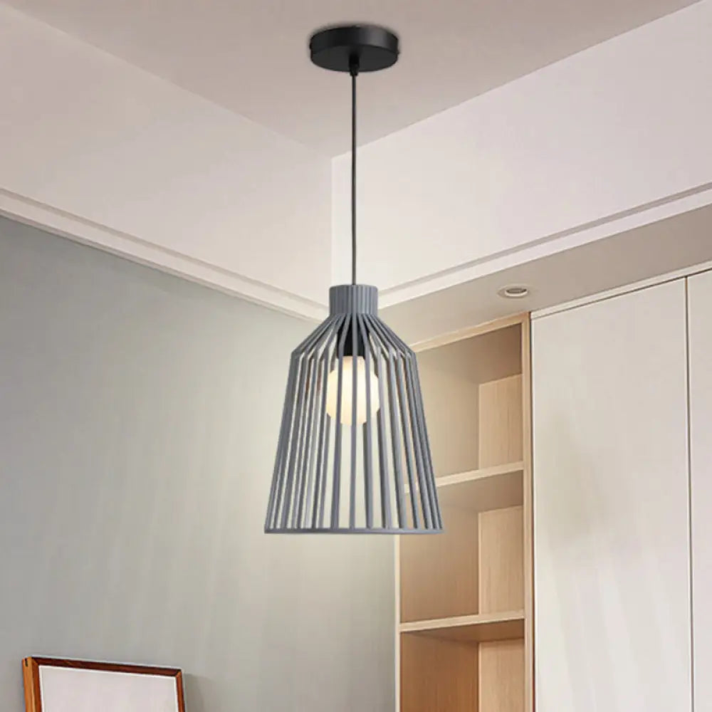 Nordic Style 1-Light Pendant Fixture In Grey/White/Coffee For Kitchen Island - Bell Wire Cage