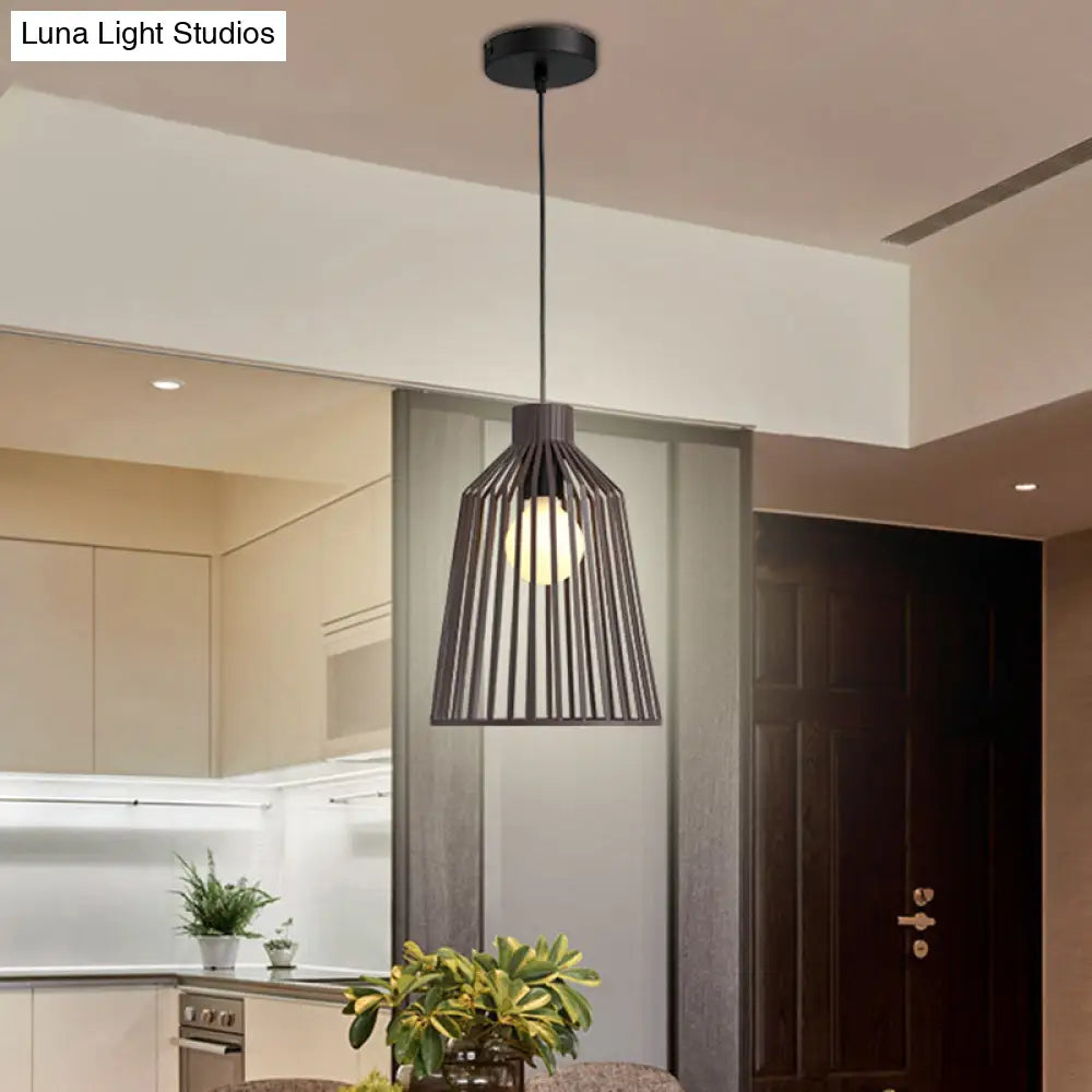 Nordic Style 1-Light Pendant Fixture In Grey/White/Coffee For Kitchen Island - Bell Wire Cage Design