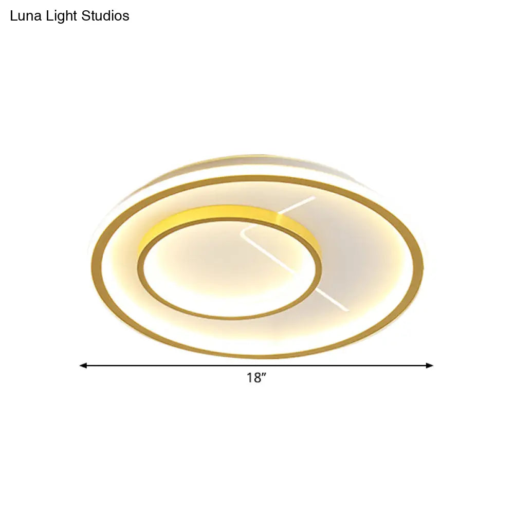 Nordic Style 2-Ring Led Flush Mount Fixture In Gold For Bedroom - Available Warm/White Light