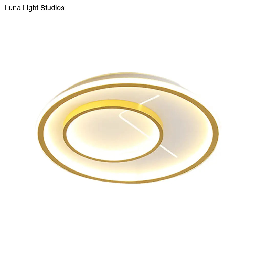 Nordic Style 2-Ring Led Flush Mount Fixture In Gold For Bedroom - Available Warm/White Light