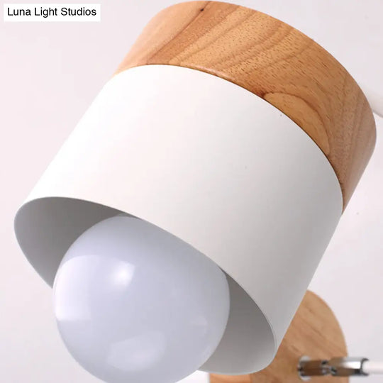 Nordic Style 3 - Light Metal Cylindrical Ceiling Semi Flush Chandelier With White Wooden Cap For