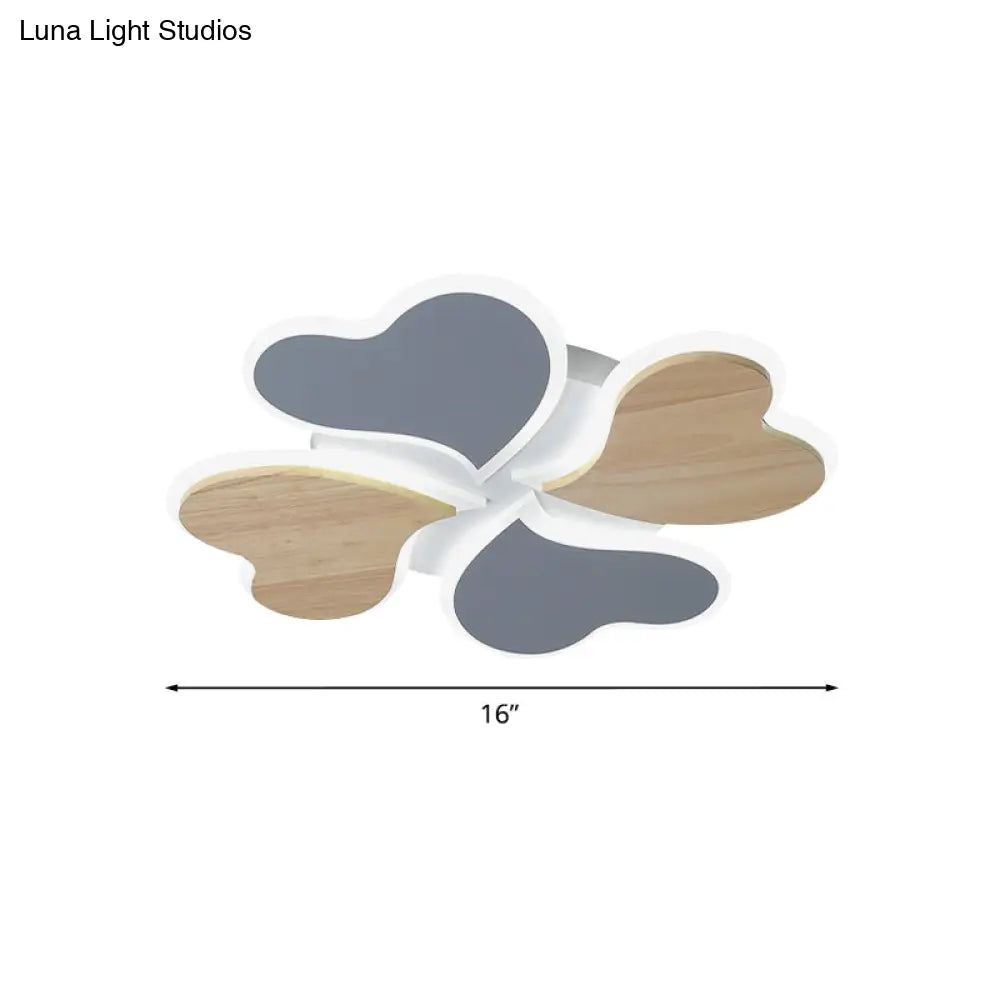 Nordic - Style 4 - Leaf Clover Led Ceiling Light With Blue And Wood Finish