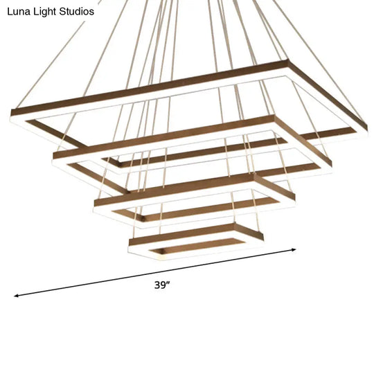 4-Tier Rectangle Led Acrylic Suspension Light - Nordic Style Coffee Chandelier