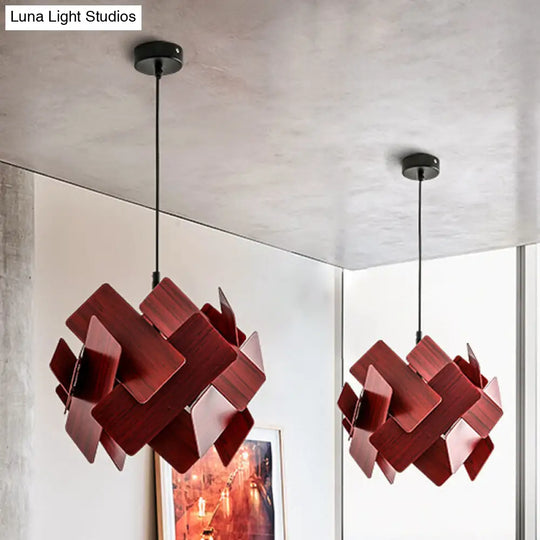 Modern Nordic Style Flower Pendant Lamp With Red/Blue/Light Wood Finish - 1 Light Hanging Ceiling