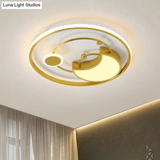 Nordic Style Acrylic Moon & Ring Led Flushmount Lamp - Gold Finish