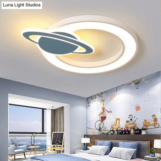 Nordic Style Acrylic Planet Shade Flush Pendant Light For Childrens Room - Led Ceiling Mounted