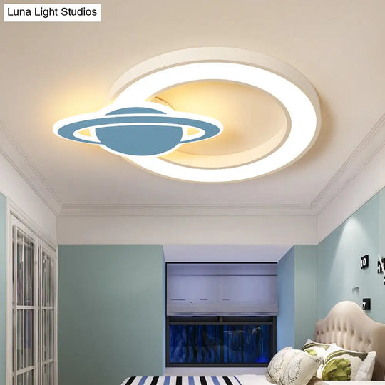 Nordic Style Acrylic Planet Shade Flush Pendant Light For Childrens Room - Led Ceiling Mounted