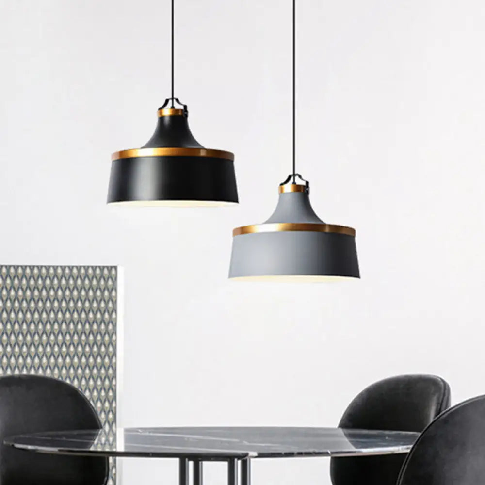 Nordic Style Aluminum Barn Pendant Light Kit In Black/Blue/Grey - Single-Bulb Hanging Ceiling Black