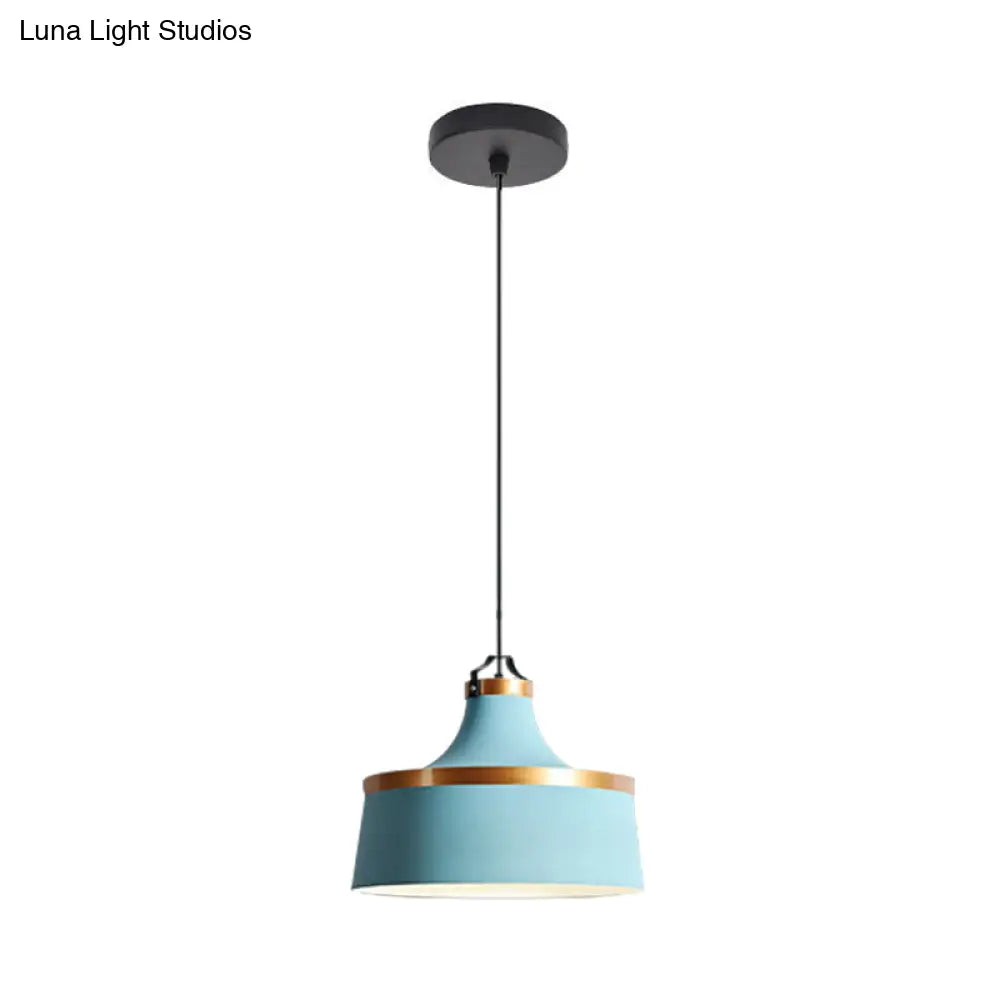 Nordic Style Aluminum Barn Pendant Light Kit In Black/Blue/Grey - Single-Bulb Hanging Ceiling