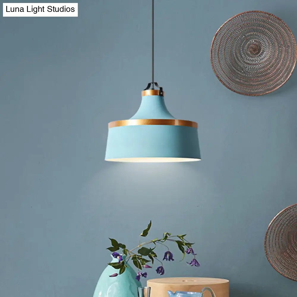 Nordic Style Aluminum Barn Pendant Light Kit In Black/Blue/Grey - Single-Bulb Hanging Ceiling