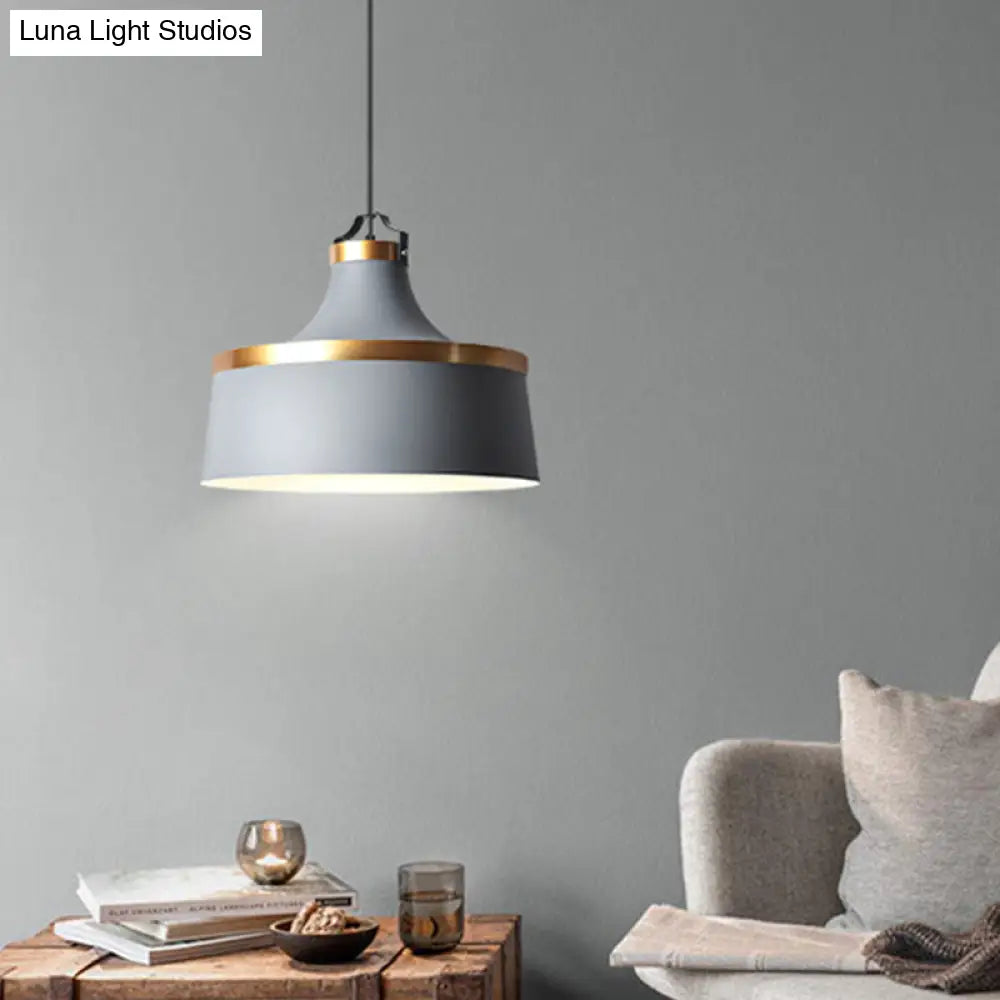 Nordic Style Aluminum Barn Pendant Light Kit In Black/Blue/Grey - Single-Bulb Hanging Ceiling