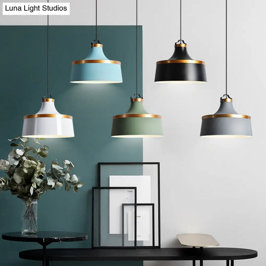 Nordic Style Aluminum Barn Pendant Light Kit In Black/Blue/Grey - Single-Bulb Hanging Ceiling