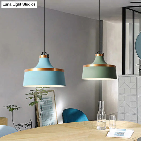 Nordic Style Aluminum Barn Pendant Light Kit In Black/Blue/Grey - Single-Bulb Hanging Ceiling