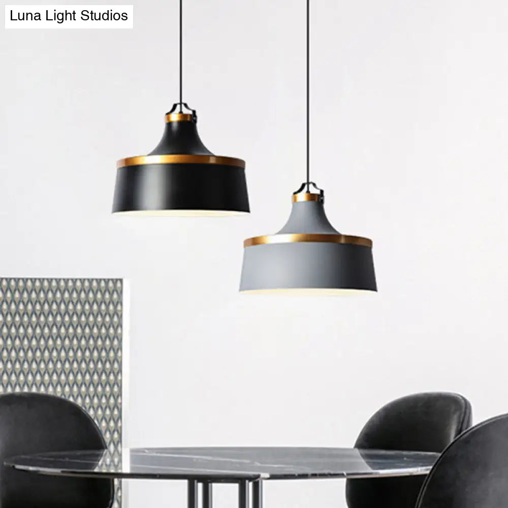 Nordic Style Aluminum Barn Pendant Light Kit In Black/Blue/Grey - Single-Bulb Hanging Ceiling