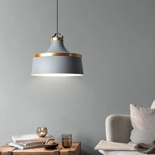 Nordic Style Aluminum Barn Pendant Light Kit In Black/Blue/Grey - Single-Bulb Hanging Ceiling Grey