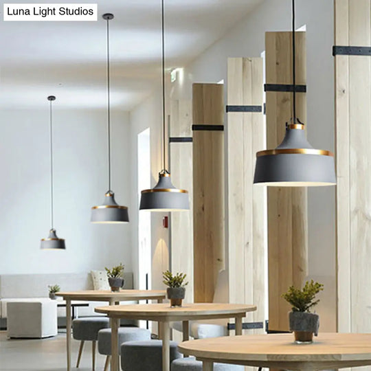 Nordic Style Aluminum Barn Pendant Light Kit In Black/Blue/Grey - Single-Bulb Hanging Ceiling