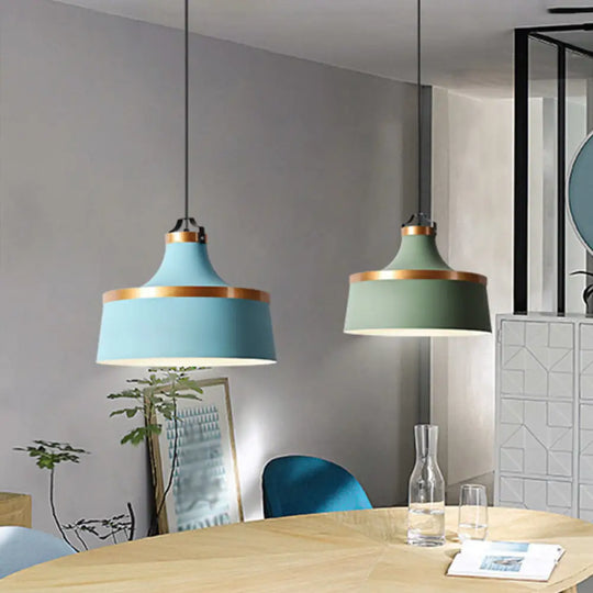 Nordic Style Aluminum Barn Pendant Light Kit In Black/Blue/Grey - Single-Bulb Hanging Ceiling Blue