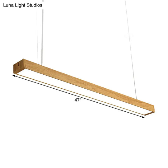 Nordic Style Aluminum Linear Pendant Lamp With Wood Accents - Led Ceiling Hang Light In 23.5/47/71