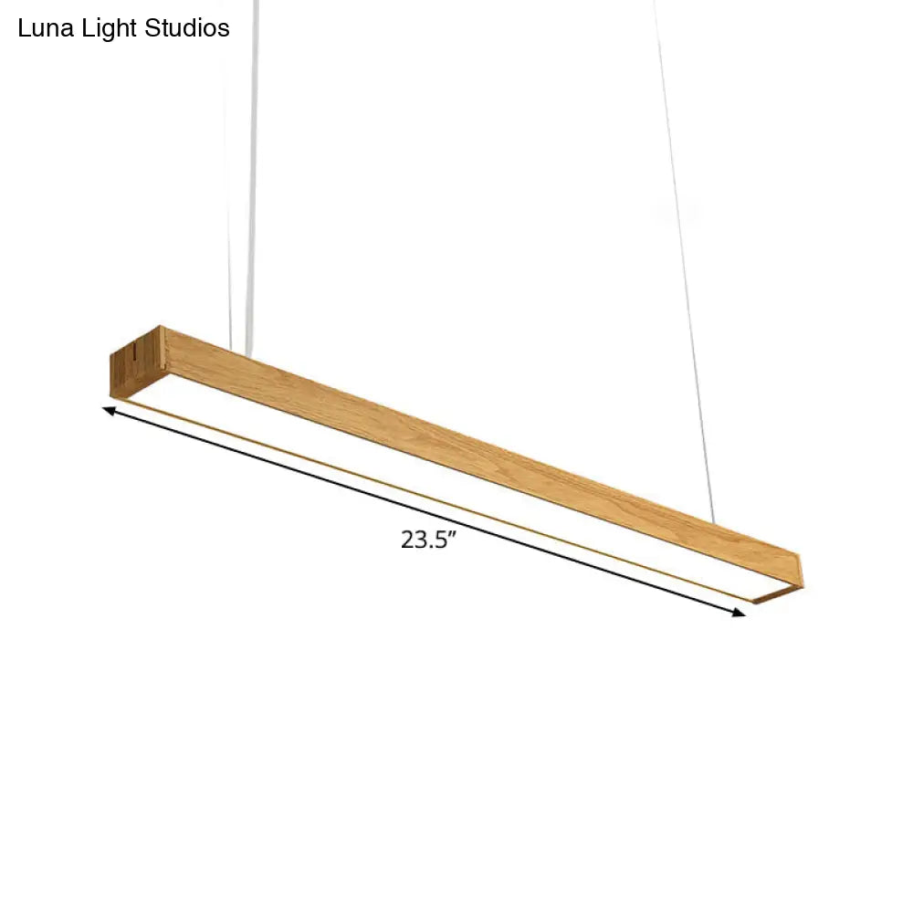 Nordic Style Aluminum Linear Pendant Lamp With Wood Accents - Led Ceiling Hang Light In 23.5/47/71