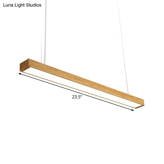 Nordic Style Aluminum Linear Pendant Lamp With Wood Accents - Led Ceiling Hang Light In 23.5/47/71