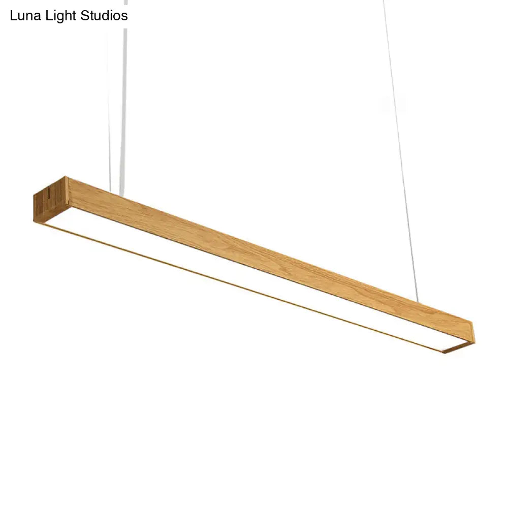 Nordic Style Aluminum Linear Pendant Lamp With Wood Accents - Led Ceiling Hang Light In 23.5/47/71