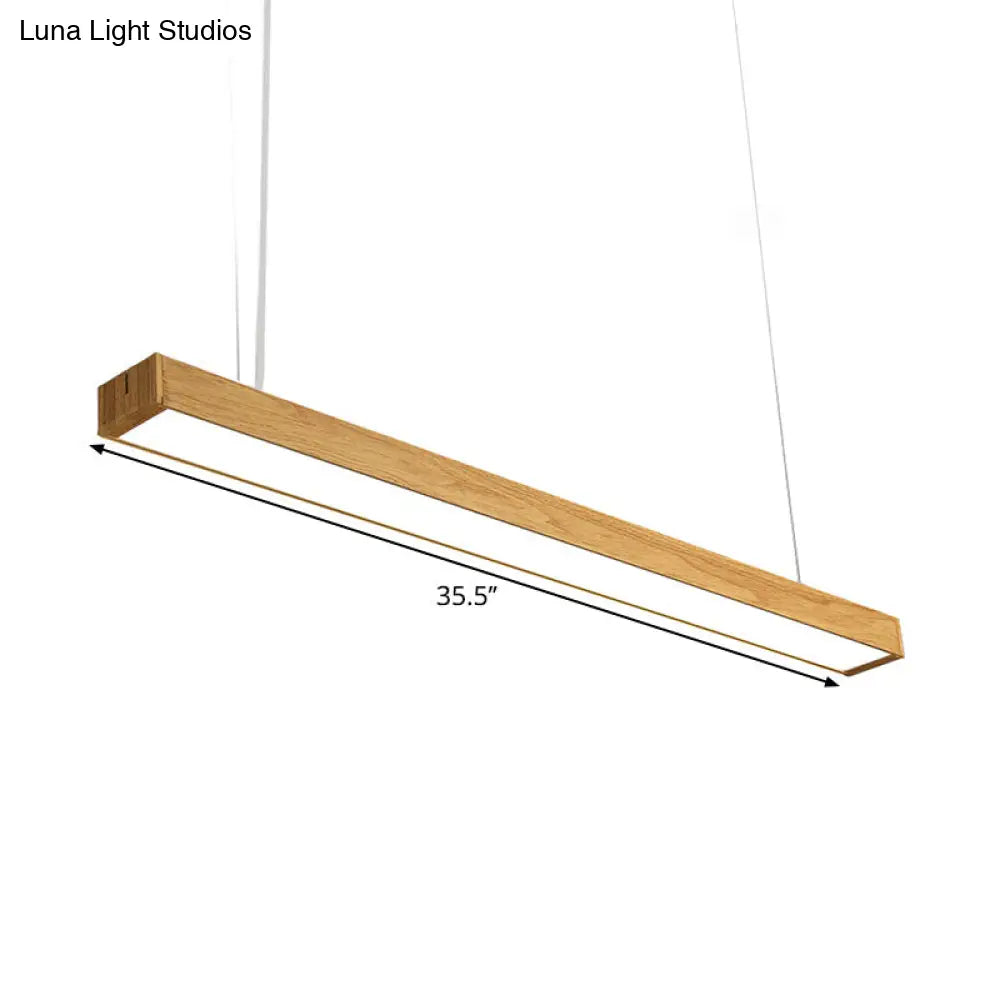 Nordic Style Aluminum Linear Pendant Lamp With Wood Accents - Led Ceiling Hang Light In 23.5/47/71