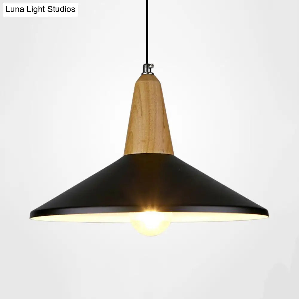 Stylish Nordic Pendant Light For Study Room - Aluminum & Wood Suspension Black / 14