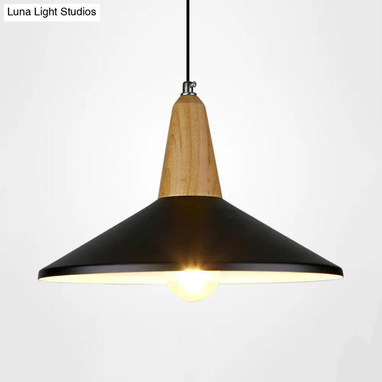 Stylish Nordic Pendant Light For Study Room - Aluminum & Wood Suspension Black / 14