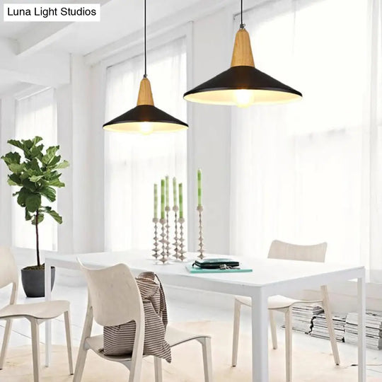 Stylish Nordic Pendant Light For Study Room - Aluminum & Wood Suspension