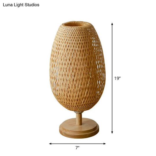 Nordic Style Bamboo Wood Table Lamp - Wineglass Design 1 Bulb Nightstand Light For Bedroom