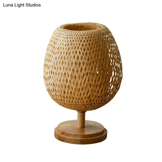 Nordic Style Bamboo Wood Table Lamp - Wineglass Design 1 Bulb Nightstand Light For Bedroom