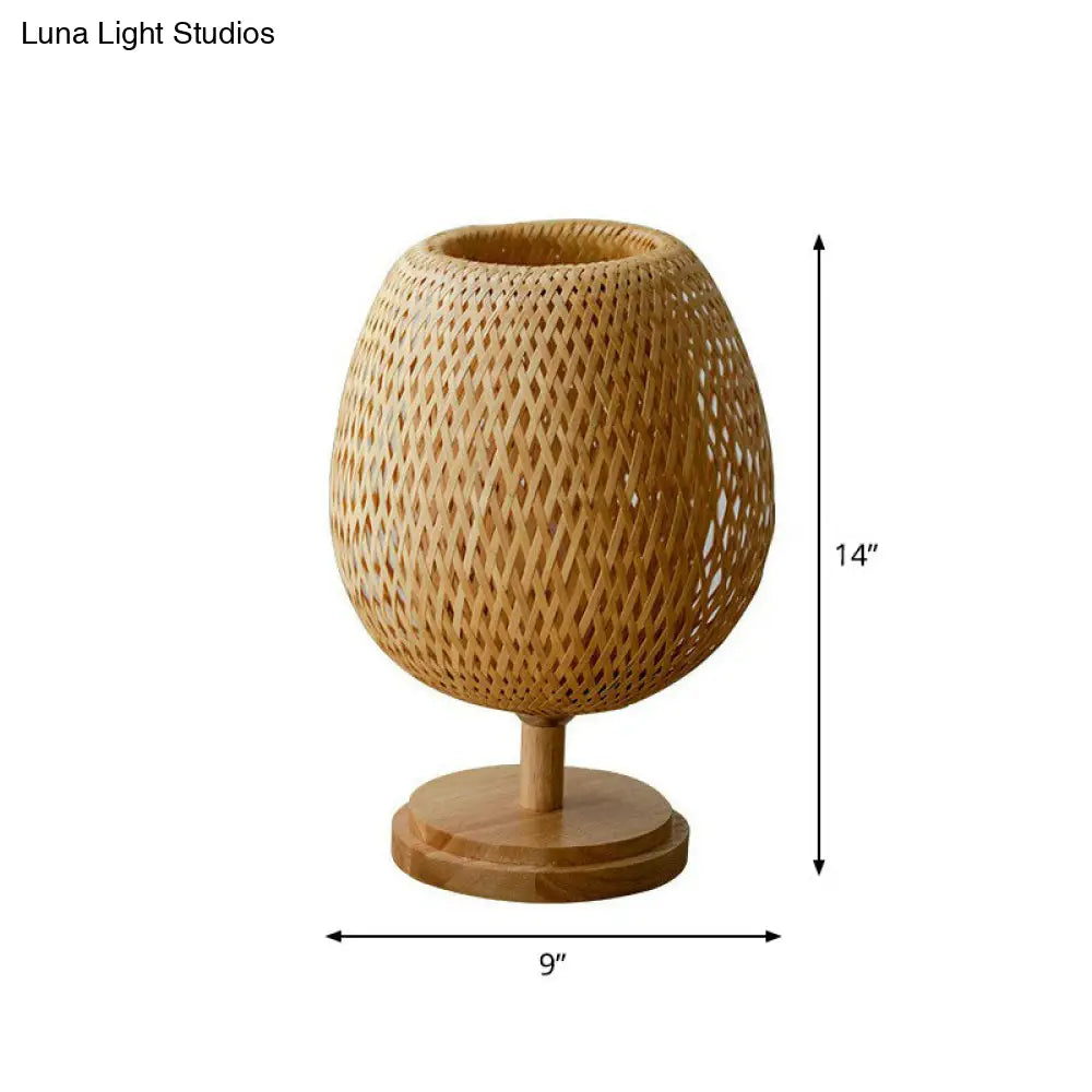 Nordic Style Bamboo Wood Table Lamp - Wineglass Design 1 Bulb Nightstand Light For Bedroom