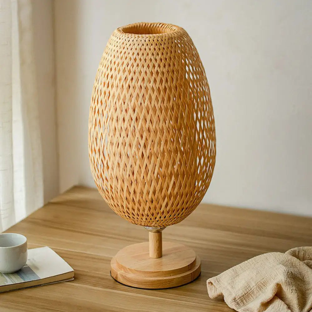 Nordic Style Bamboo Wood Table Lamp - Wineglass Design 1 Bulb Nightstand Light For Bedroom / 7