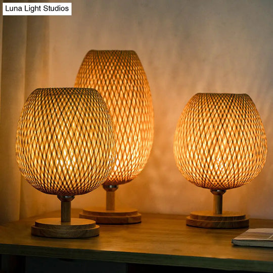 Nordic Style Bamboo Wood Table Lamp - Wineglass Design 1 Bulb Nightstand Light For Bedroom