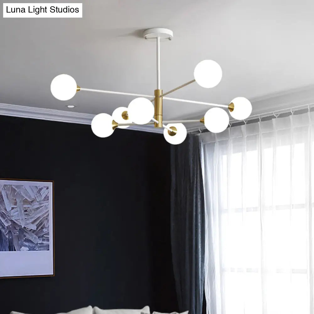 Nordic Style Bedroom Chandelier With White Glass Shade