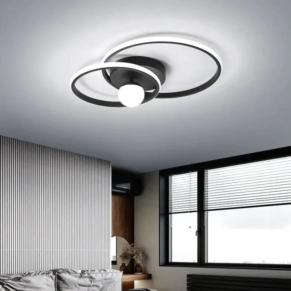 Nordic Style Bedroom Lamp Ring Ceiling Black 46Cm / White Light