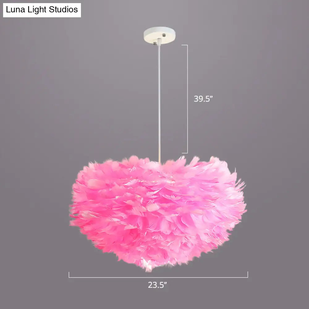 Nordic Style Feather Dome Pendant Light For Bedroom Suspension Fixture Pink / 23.5