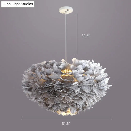 Nordic Style Feather Dome Pendant Light For Bedroom Suspension Fixture Grey / 31.5