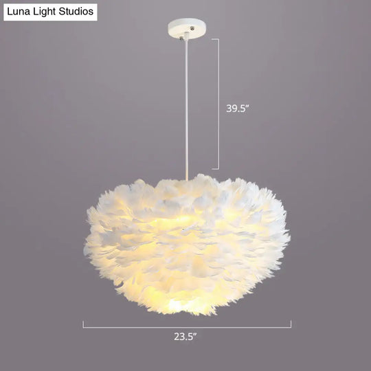 Nordic Style Feather Dome Pendant Light For Bedroom Suspension Fixture White / 23.5