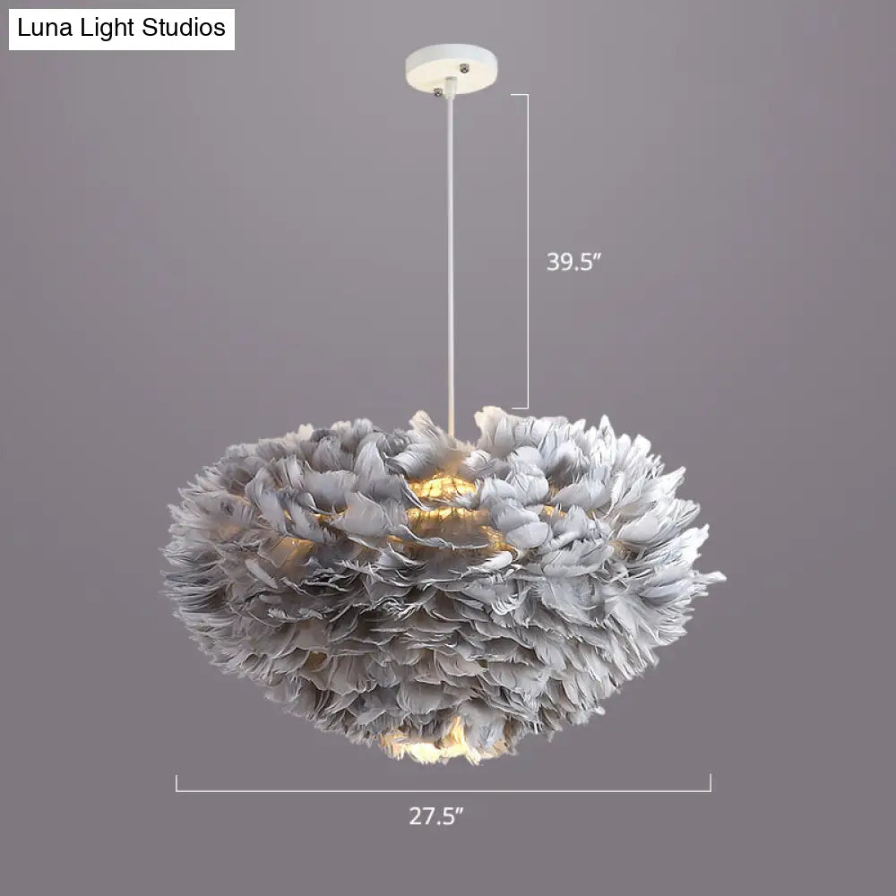 Nordic Style Feather Dome Pendant Light For Bedroom Suspension Fixture Grey / 27.5